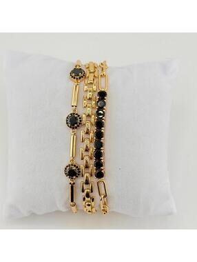 Bomb Party Luxe Layers Bracelet "Who's Gonna Stop Me" Black Onyx on Yellow Gold